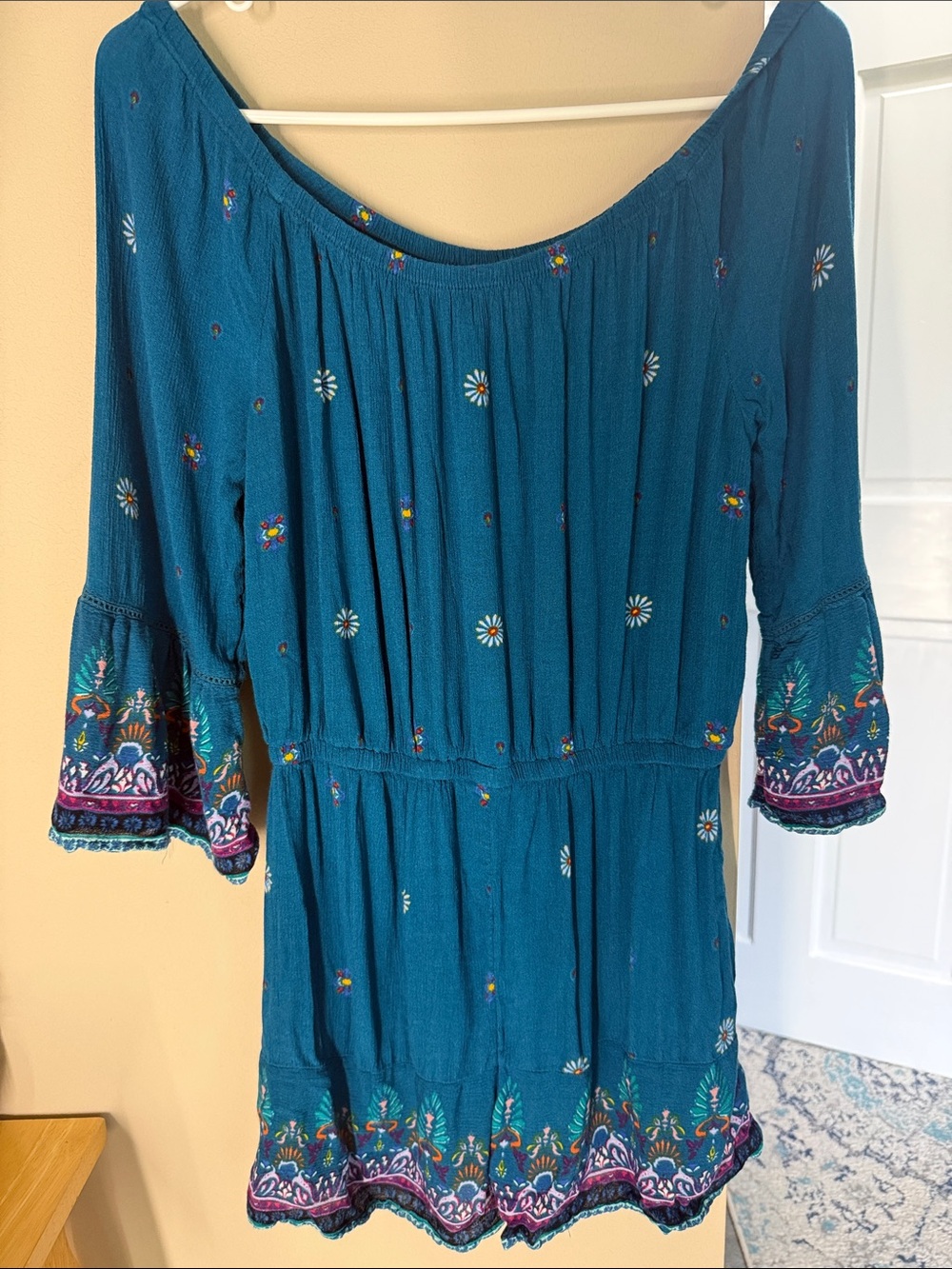 Mudd teal bohemian style sleeves romper size small